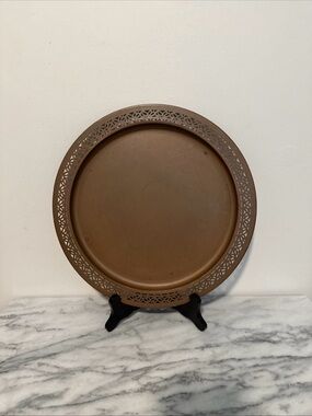 Vintage solid copper tray reticulated border 14”D